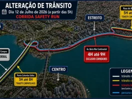 Mapa com as alterações de trânsito para a corrida Safety Run