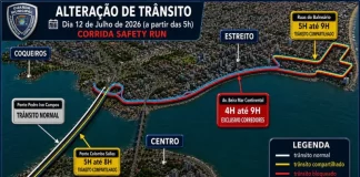 Mapa com as alterações de trânsito para a corrida Safety Run
