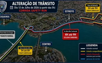 Mapa com as alterações de trânsito para a corrida Safety Run