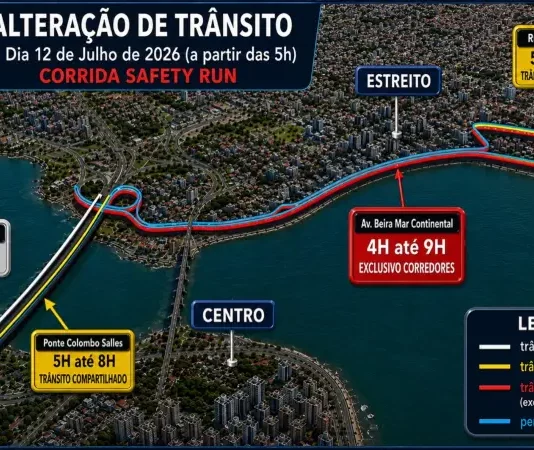 Mapa com as alterações de trânsito para a corrida Safety Run