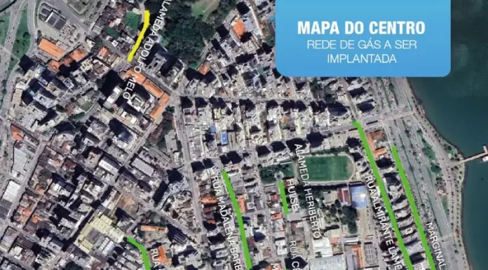 Centro de Florianópolis recebe obras para implantação da rede de gás natural Mapa das ruas com implantação da rede de gás natural em Florianópolis
