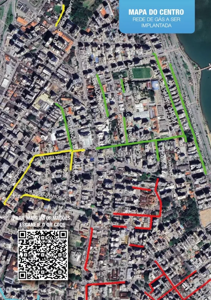 implantação refe de gás natural Mapa das ruas com implantação da rede de gás natural em Florianópolis