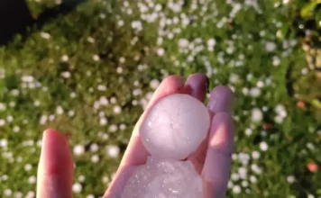 Mais de mil famílias são atendidas após temporal com granizo em Florianópolis Pessoa segurando granizo na mão após temporal em Florianópolis