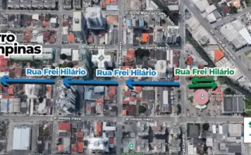 São José altera sentido de circulação em duas ruas Imagem de mapa mostrando alteração na Rua Frei Hilário, no Bairro Campinas em São José