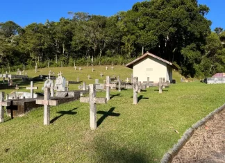 São José interdita três estabelecimentos funerários e abre credenciamento para novas empresas Cemitério com cruzes no chão ao lado das sepulturas, ilustrando os serviços funerários em São José.