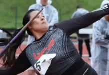 Daniella Mieko, atleta da UCA de São José, representará o Brasil no Sul-Americano de Atletismo Atleta Daniella Mieko fazendo lançamento de dardo