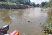 Bombeiros intensificam buscas por menino de 6 anos no Rio Cubatão Bombeiros mergulhando no Rio Cubatão em busca de menino de seis anos
