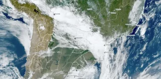 Foto mostra mapa metereológico onde poderá ter a formação de ciclone-bomba
