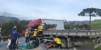 Caminhões se envolveram em colisão frontal em Alfredo Wagner
