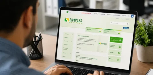 Pessoa trabalhando em computador com acesso ao Portal do Simples Nacional, ilustrando os novos prazos de opção para 2027.