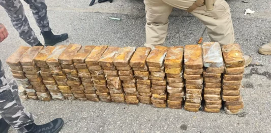 Polícia apreende carga milionária de pasta base de cocaína na BR-101 em Biguaçu A imagem mostra os tabletes de pasta base de cocaína apreendidos durante uma operação policial na BR-101, em Biguaçu.