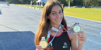 Atleta de São José, Maria Clara exibe duas medalhas conquistadas no atletismo. Aos 16 anos, ela ocupa a quinta posição no ranking sul-americano Sub-18 dos 100 metros com barreiras.
