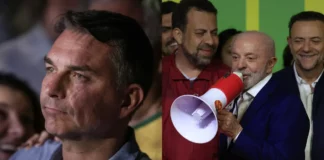 Flávio Bolsonaro e Lula em montagem que ilustra a disputa entre os dois candidatos no segundo turno da eleição presidencial de 2026