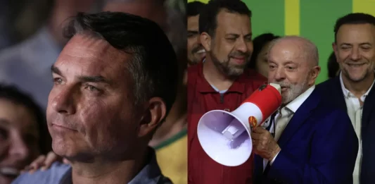 Flávio Bolsonaro e Lula em montagem que ilustra a disputa entre os dois candidatos no segundo turno da eleição presidencial de 2026