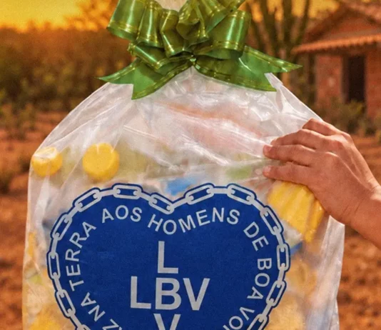 Cesta de alimentos da LBV utilizada na campanha de Natal que pretende arrecadar doações para distribuir mais de 40 mil cestas a famílias em situação de vulnerabilidade social no Brasil.