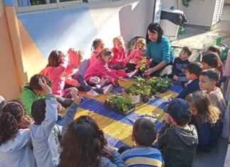Crianças participam de atividade educativa com plantas em uma unidade de Educação Infantil de Florianópolis, cuja rede municipal abriu o período de rematrículas para 2027.